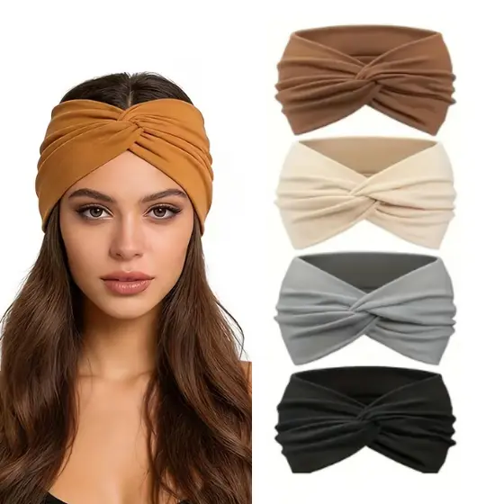 Faixas de Cabeça Larga- Mistura Macia, Estilo Turbante com Nó para Yoga, Corrida & Esportes