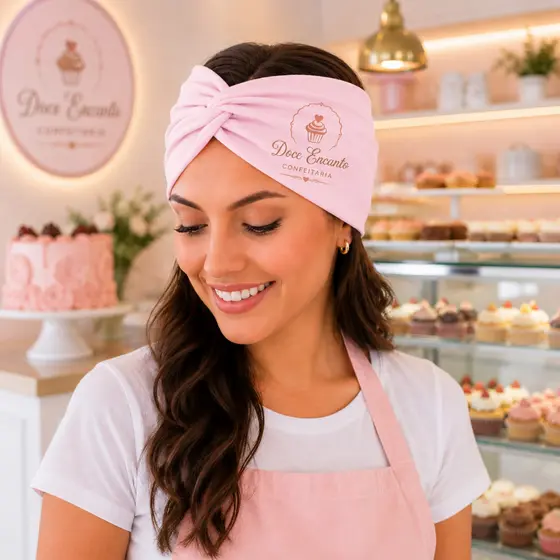 Turbante Personalizado | Sublimação com Sua Logo confeitaria e uniformes
