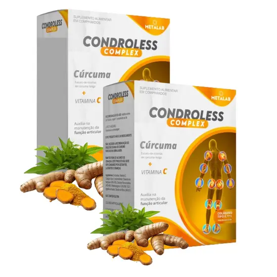 Condroless Complex Colageno tipo 2 + Curcuma + Vitamina C 60 comprimidos kit 2 caixas