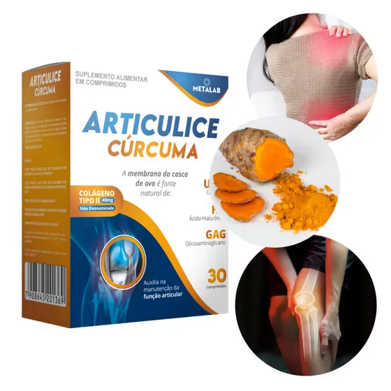 Articulice Cúrcuma Ácido Hialurônico Glucosaminoglicanos Colágeno Tipo II Não Desnaturado e Colágeno