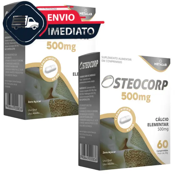 KIT 2 OSTEOCORP 60CP CARBONATO DE CALCIO 500MG CALCIO ELEMENTAR