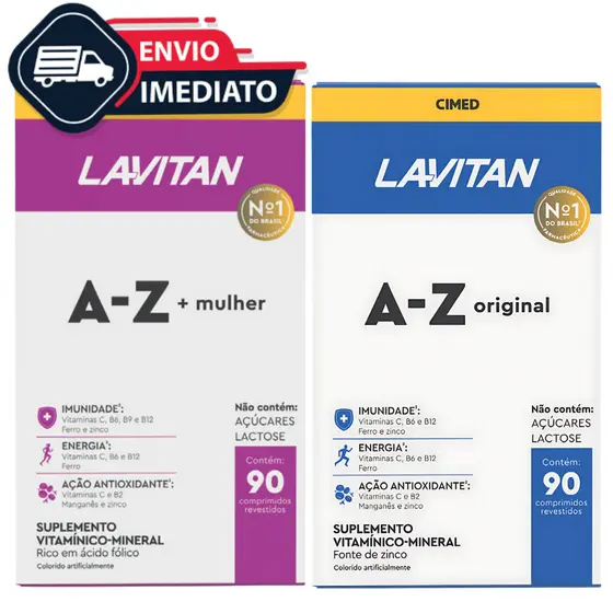 Kit Lavitan Casal AZ+ Mulher 90 cp + AZ Homem Original 90cp Multivitaminico Completo Origianl