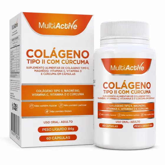 Colageno Tipo II + Curcuma + Magnesio + Vitamina C + Vitamina D 60 Caps Softgel Multiactive