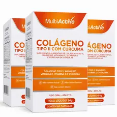 Kit 3 Colageno Tipo II, Magnesio, Curcuma, Vitamina C, Vitamina D 60 Caps Softgel Multiactive 5 em 1