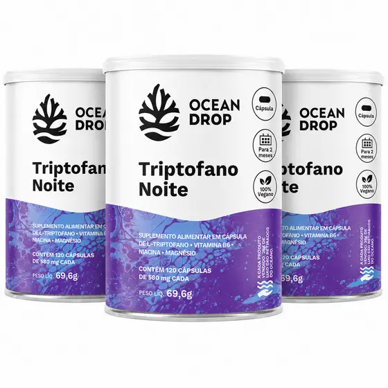 kit 3 Triptofano Noite Ocean Drop 120 Cápsulas Com Magnésio B6 Niacina Vegano