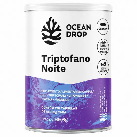 Triptofano Noite Ocean Drop 120 Cápsulas Com Magnésio B6 Niacina Vegano