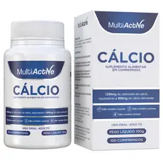 Suplemento de Calcio 500mg de calcio elementar, Vegano Multiactive 100 Comprimidos Sem Lactose
