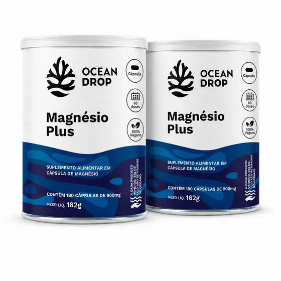 Kit 2 Magnésio Plus Ocean Drop 900mg 180 Cápsulas 4 Tipos Bisglicinato Taurato Dimalato Citrato