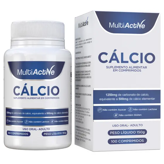 Calcio 500mg Vegano Sem Lactose e Gluten 100 Comprimidos Saude dos Ossos suplemento alimentar