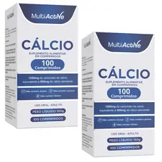 Cálcio 500mg MultiActive 100cp Suplemento Zero Açúcar Sem Lactose Oferta 2 Potes