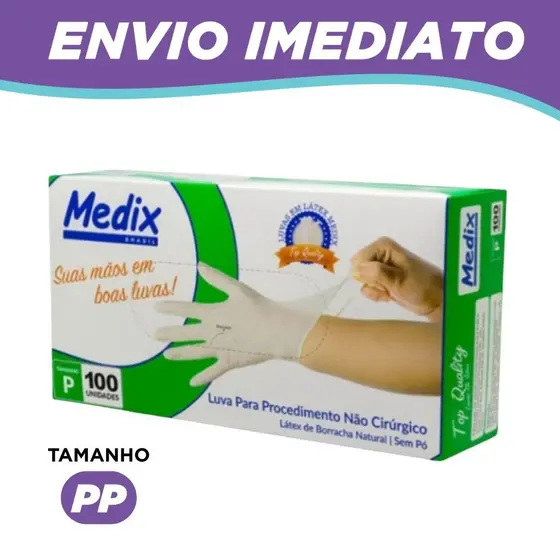 Luva Látex Sem Pó Com Selo Do Inmetro Médix 100 Unidades - PP