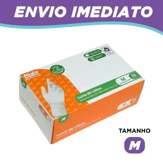 Luva de Látex Descartável Medix Sem Pó - M