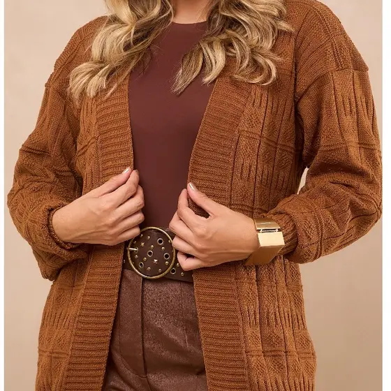 Cardigan Tricot Kimono Trico Casaco com Desenhos Frio Inverno Feminino Longo Elegante Manga Longa