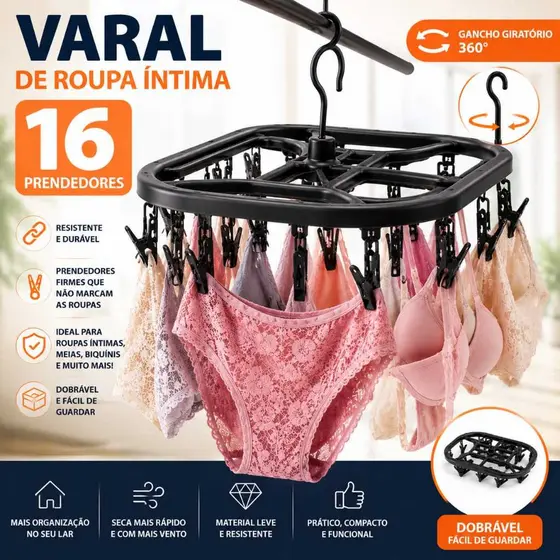 varal roupa intima 16 prendedores/pregador resistente, calcinha, cueca, meia