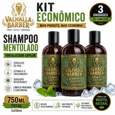 Kit 3 Shampoo Masculino Valhalla Barber 250ml | Fortalecedor Capilar | 750ml Total