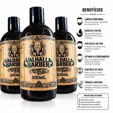 Kit 3 Shampoo Para Barba Viking Valhalla Barber 250ml - Limpeza Profunda e Hidratação