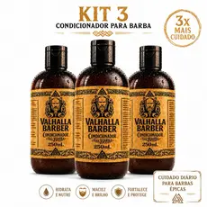 Kit 3 Condicionador para Barba Masculina Hidratante Barba Macia e Saudável VALHALLA BARBER