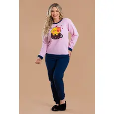 Pijama Longo Feminino Inverno Adulto Calça Soft - Love Coffee Peluciado