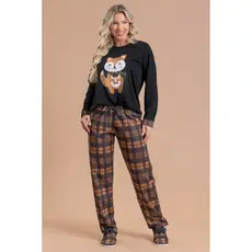 Pijama Longo Feminino Inverno Adulto Calça - Raposa Com Cachecol