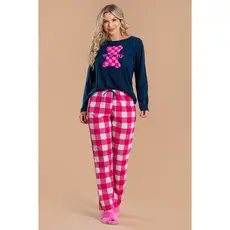 Pijama Longo Feminino Inverno Adulto Calça - Urso Xadrez