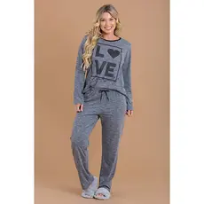 Pijama Longo Feminino Inverno Adulto Calça - Love
