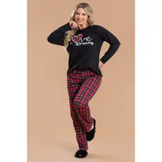 Pijama Longo Feminino Inverno Adulto Calça - Love Xadrez Vermelho