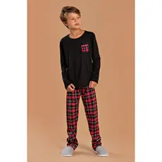 Pijama Longo Masculino Infantil Inverno Calça - Xadrez Vermelho