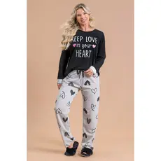 Pijama Longo Feminino Inverno Adulto Calça - Keep Love In Your Heart