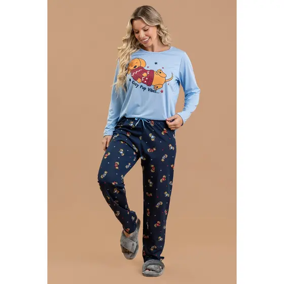 Pijama Longo Feminino Inverno Adulto Calça Dog My Life