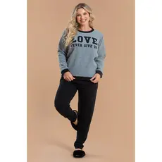 Pijama Longo Feminino Inverno Adulto Calça Soft Peluciado Love Never Give Up