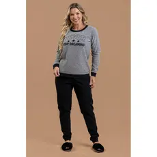 Pijama Longo Feminino Inverno Adulto Peluciado Soft Never Stop Dreaming