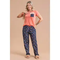 Pijama Manga Curta Feminino Inverno Adulto Calça - Margarida No Bolso