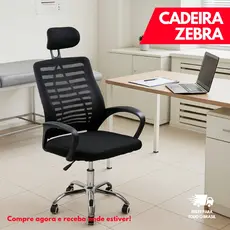 Cadeira De Escritório Giratória Cor Preto Estofado Mesh Com Apoio Encosto Para Cabeça