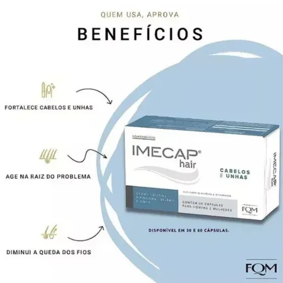 Suplemento IMECAP Hair Biotina Cabelos e Unhas Leve 90 Pague 60 cápsulas