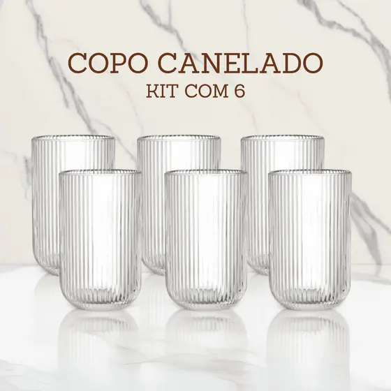 Jogo De Copos 6 Peças De Vidro Cameratta Canelado 420ml Suco Agua
