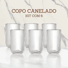 Jogo De Copos 6 Peças De Vidro Cameratta Canelado 420ml Suco Agua