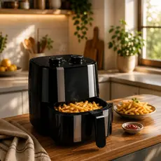 Air Fryer 3,4L 1400W Fritadeira Elétrica Sem Óleo Timer 60 Min Temperatura Até 200°C Preta 110V e 220V