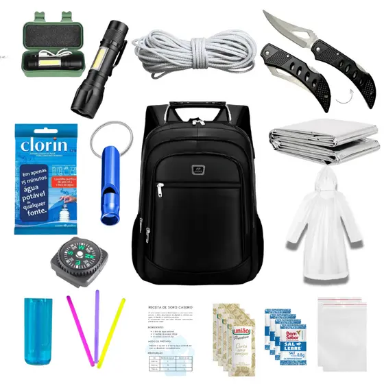 Mochila Kit Sobrevivência 40 itens Emergência Acampamento Tático Militar Aventura Trilha APH