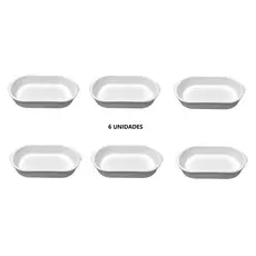 KIT 6 TRAVESSA BRANCA 1300 ML PLASTICA ALACARTE CERAMICA PORCELANA, GROSSA, RESISTENTE ASSADEIRA OVAL COR BARRO, PORÇÕES