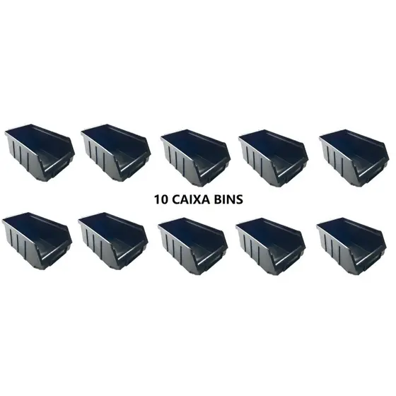Caixa Bin 7 Kit 10 Para Peças Gaveta Preta Gavetinha Porta Peças Bins Para Parafusos