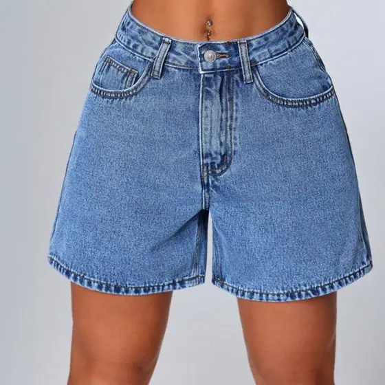 Short Jeans Feminino Cintura Alta Lavagem Clara