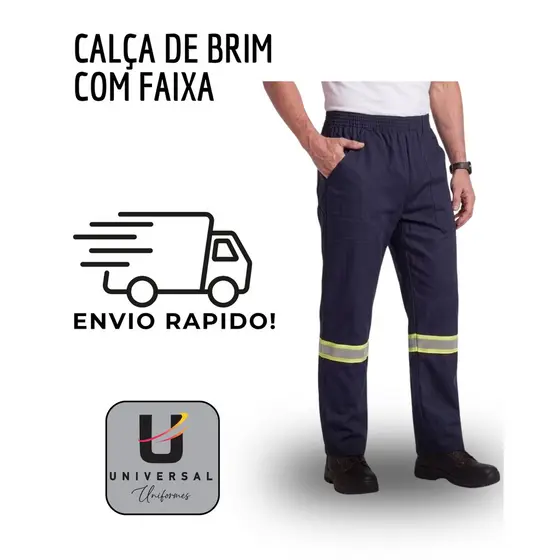 Kit de Calças de brim com Faixa Refletiva Verde para Trabalho Azul Marinho