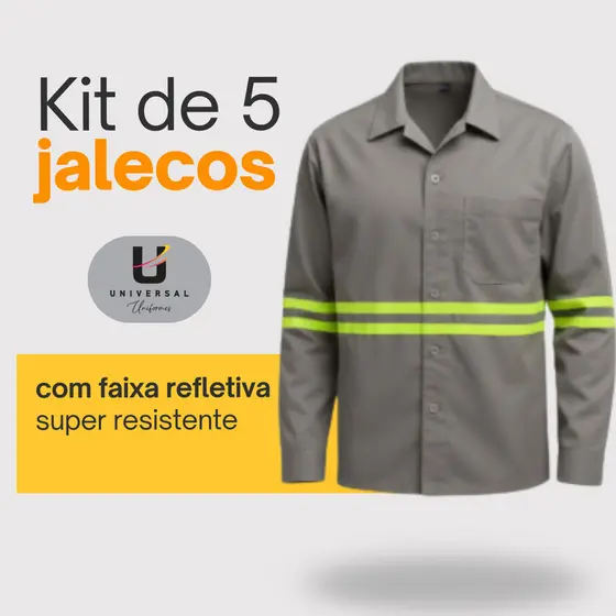KIT 5 Jalecos de Brim com Faixa Refletiva – Operacional Completo | Universal