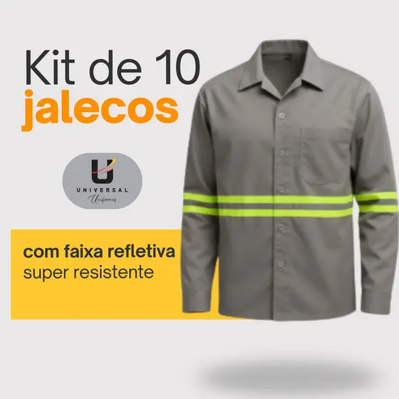 KIT 10 Jalecos de Brim com Faixa Refletiva – Profissionalização Total | Universal