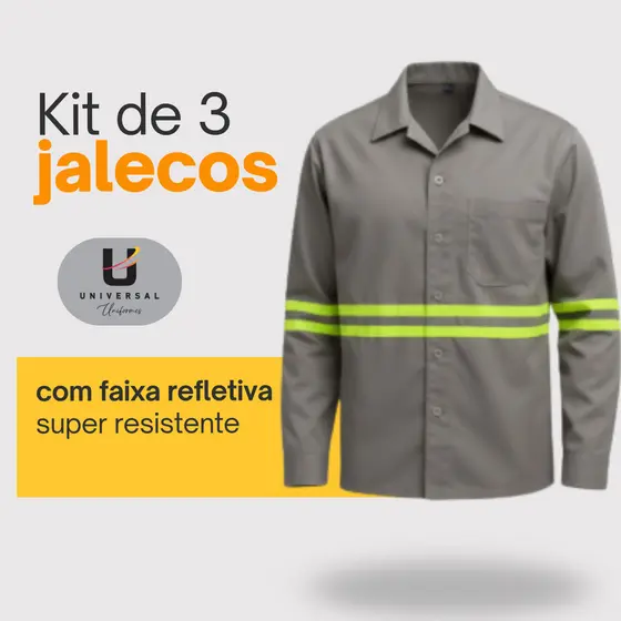 KIT 3 Jalecos de Brim com Faixa Refletiva – Alta Durabilidade | Universal