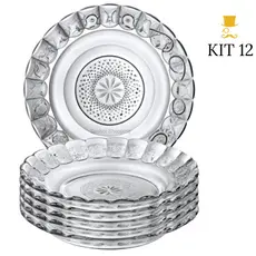 Kit Até 12 Pratos De Vidro Egípcio Fundo Transparente Estrela 22cm Moderno Resistente e Sofisticado