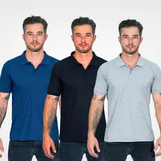 Kit 3 Camisa Polo Masculina Malha Piquet Lisa Básica Casual