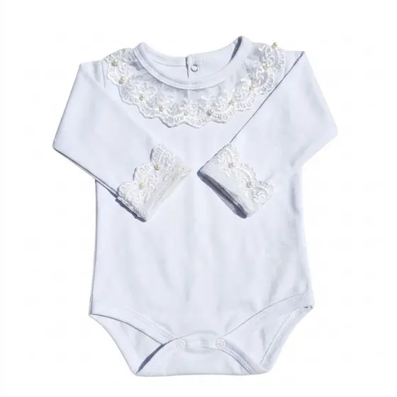 Body Bebê Suedine Premium 100% Algodão Com Rendas e Perolas. Saída Maternidade / Cor: Branco
