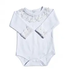 Body Bebê Suedine Premium 100% Algodão Com Rendas e Perolas. Saída Maternidade / Cor: Branco