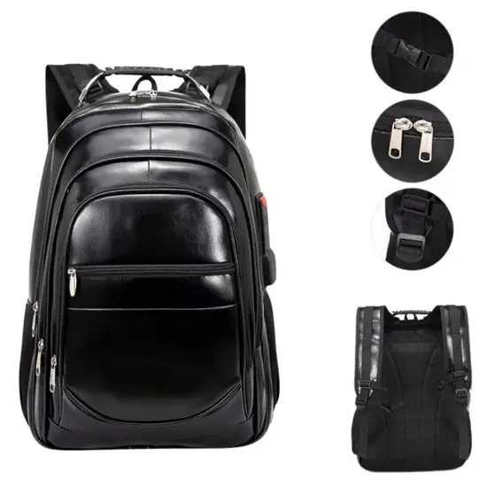Mochila De Couro Grande E Média Impermeável Trabalho Faculdade Resistente